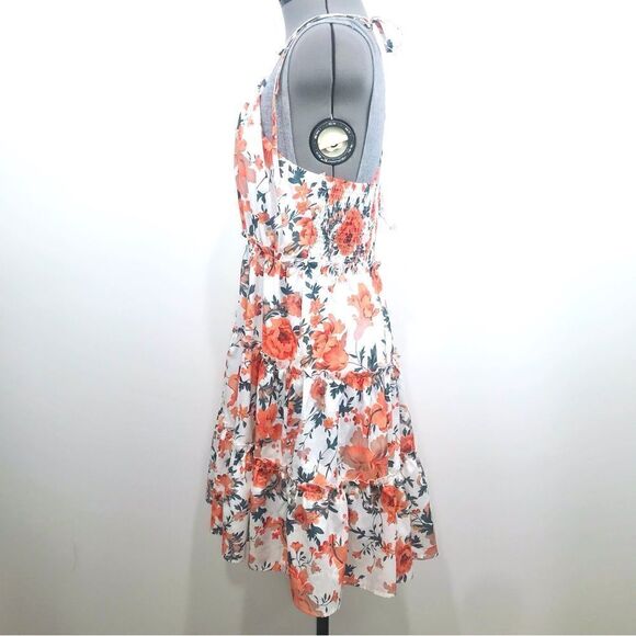 C+D+M Orange Floral Print Tiered Ruffle Halter Dress - Picture 2 of 13
